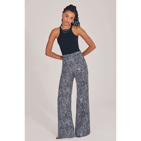 Favorite Daughter The Friday Pant High Waist Wide Leg Pants Cheetah Black 4 - Picture 1 of 15